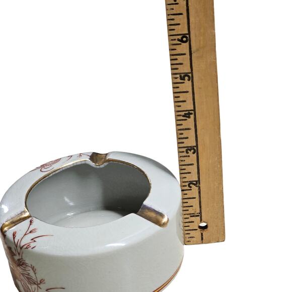 VTG Chinese Phoenix Vase Ashtray Set Gold Gilt Glaze Fenghuang Chinoiserie - Picture 9 of 11